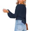imageLYANER Womens Deep V Neck Tie Front Knot Long Sleeve Sexy Wrap Crop Top Blouse Navy Blue Large