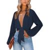 imageLYANER Womens Deep V Neck Tie Front Knot Long Sleeve Sexy Wrap Crop Top Blouse Navy Blue Large