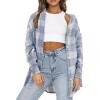 imageLYANER Womens Flannel Plaid Shirt Oversized Button Down Roll Up Long Sleeve Blouse Top with PocketsBlue
