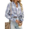 imageLYANER Womens Flannel Plaid Shirt Oversized Button Down Roll Up Long Sleeve Blouse Top with PocketsBlue
