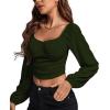 imageLYANER Womens Off Shoulder Ruched Lantern Sleeve Sexy Crop Top Tube BlouseArmy Green