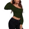 imageLYANER Womens Off Shoulder Ruched Lantern Sleeve Sexy Crop Top Tube BlouseArmy Green