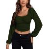 imageLYANER Womens Off Shoulder Ruched Lantern Sleeve Sexy Crop Top Tube BlouseArmy Green