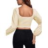 imageLYANER Womens Off Shoulder Ruched Lantern Sleeve Sexy Crop Top Tube BlouseBeige