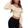 imageLYANER Womens Off Shoulder Ruched Lantern Sleeve Sexy Crop Top Tube BlouseBeige