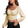 imageLYANER Womens Off Shoulder Ruched Lantern Sleeve Sexy Crop Top Tube BlouseBeige
