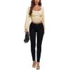 imageLYANER Womens Off Shoulder Ruched Lantern Sleeve Sexy Crop Top Tube BlouseBeige