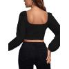imageLYANER Womens Off Shoulder Ruched Lantern Sleeve Sexy Crop Top Tube BlouseBlack
