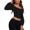 imageLYANER Womens Off Shoulder Ruched Lantern Sleeve Sexy Crop Top Tube BlouseBlack