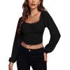 imageLYANER Womens Off Shoulder Ruched Lantern Sleeve Sexy Crop Top Tube BlouseBlack