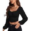 imageLYANER Womens Off Shoulder Ruched Lantern Sleeve Sexy Crop Top Tube BlouseBlack