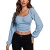 imageLYANER Womens Off Shoulder Ruched Lantern Sleeve Sexy Crop Top Tube BlouseLight Blue