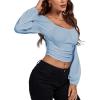 imageLYANER Womens Off Shoulder Ruched Lantern Sleeve Sexy Crop Top Tube BlouseLight Blue