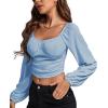 imageLYANER Womens Off Shoulder Ruched Lantern Sleeve Sexy Crop Top Tube BlouseLight Blue
