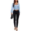 imageLYANER Womens Off Shoulder Ruched Lantern Sleeve Sexy Crop Top Tube BlouseLight Blue