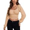 imageLYANER Womens Off Shoulder Ruched Lantern Sleeve Sexy Crop Top Tube BlouseLight Khaki