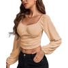 imageLYANER Womens Off Shoulder Ruched Lantern Sleeve Sexy Crop Top Tube BlouseLight Khaki