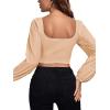 imageLYANER Womens Off Shoulder Ruched Lantern Sleeve Sexy Crop Top Tube BlouseLight Khaki
