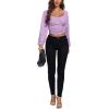 imageLYANER Womens Off Shoulder Ruched Lantern Sleeve Sexy Crop Top Tube BlouseLight Purple