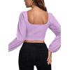 imageLYANER Womens Off Shoulder Ruched Lantern Sleeve Sexy Crop Top Tube BlouseLight Purple