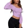 imageLYANER Womens Off Shoulder Ruched Lantern Sleeve Sexy Crop Top Tube BlouseLight Purple