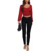 imageLYANER Womens Off Shoulder Ruched Lantern Sleeve Sexy Crop Top Tube BlouseRed