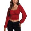 imageLYANER Womens Off Shoulder Ruched Lantern Sleeve Sexy Crop Top Tube BlouseRed