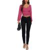 imageLYANER Womens Off Shoulder Ruched Lantern Sleeve Sexy Crop Top Tube BlouseRose