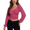 imageLYANER Womens Off Shoulder Ruched Lantern Sleeve Sexy Crop Top Tube BlouseRose