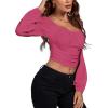 imageLYANER Womens Off Shoulder Ruched Lantern Sleeve Sexy Crop Top Tube BlouseRose