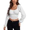 imageLYANER Womens Off Shoulder Ruched Lantern Sleeve Sexy Crop Top Tube BlouseSolid White