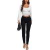 imageLYANER Womens Off Shoulder Ruched Lantern Sleeve Sexy Crop Top Tube BlouseSolid White