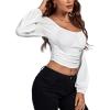 imageLYANER Womens Off Shoulder Ruched Lantern Sleeve Sexy Crop Top Tube BlouseSolid White