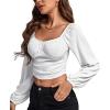 imageLYANER Womens Off Shoulder Ruched Lantern Sleeve Sexy Crop Top Tube BlouseSolid White