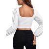 imageLYANER Womens Off Shoulder Ruched Lantern Sleeve Sexy Crop Top Tube BlouseSolid White