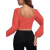 imageLYANER Womens Off Shoulder Ruched Lantern Sleeve Sexy Crop Top Tube BlouseWatermelon Red