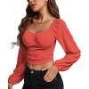 imageLYANER Womens Off Shoulder Ruched Lantern Sleeve Sexy Crop Top Tube BlouseWatermelon Red