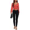imageLYANER Womens Off Shoulder Ruched Lantern Sleeve Sexy Crop Top Tube BlouseWatermelon Red