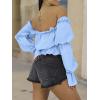 imageLYANER Womens Off Shoulder Ruffle Trim Puff Long Sleeve Tube Crop Blouse Shirt TopBaby Blue