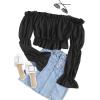 imageLYANER Womens Off Shoulder Ruffle Trim Puff Long Sleeve Tube Crop Blouse Shirt TopBlack