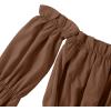imageLYANER Womens Off Shoulder Ruffle Trim Puff Long Sleeve Tube Crop Blouse Shirt TopBrown