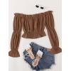 imageLYANER Womens Off Shoulder Ruffle Trim Puff Long Sleeve Tube Crop Blouse Shirt TopBrown