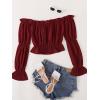imageLYANER Womens Off Shoulder Ruffle Trim Puff Long Sleeve Tube Crop Blouse Shirt TopBurgundy