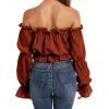 imageLYANER Womens Off Shoulder Ruffle Trim Puff Long Sleeve Tube Crop Blouse Shirt TopBurnt Orange