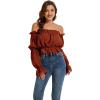 imageLYANER Womens Off Shoulder Ruffle Trim Puff Long Sleeve Tube Crop Blouse Shirt TopBurnt Orange