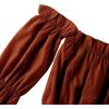 imageLYANER Womens Off Shoulder Ruffle Trim Puff Long Sleeve Tube Crop Blouse Shirt TopBurnt Orange