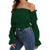 imageLYANER Womens Off Shoulder Ruffle Trim Puff Long Sleeve Tube Crop Blouse Shirt TopDark Green