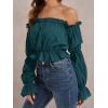 imageLYANER Womens Off Shoulder Ruffle Trim Puff Long Sleeve Tube Crop Blouse Shirt TopDeep Teal