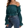imageLYANER Womens Off Shoulder Ruffle Trim Puff Long Sleeve Tube Crop Blouse Shirt TopDeep Teal