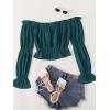 imageLYANER Womens Off Shoulder Ruffle Trim Puff Long Sleeve Tube Crop Blouse Shirt TopDeep Teal